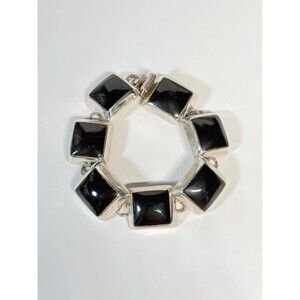 Vintage Taxco Mexico 925 Sterling Silver Onyx Link Bracelet TC-11 7"